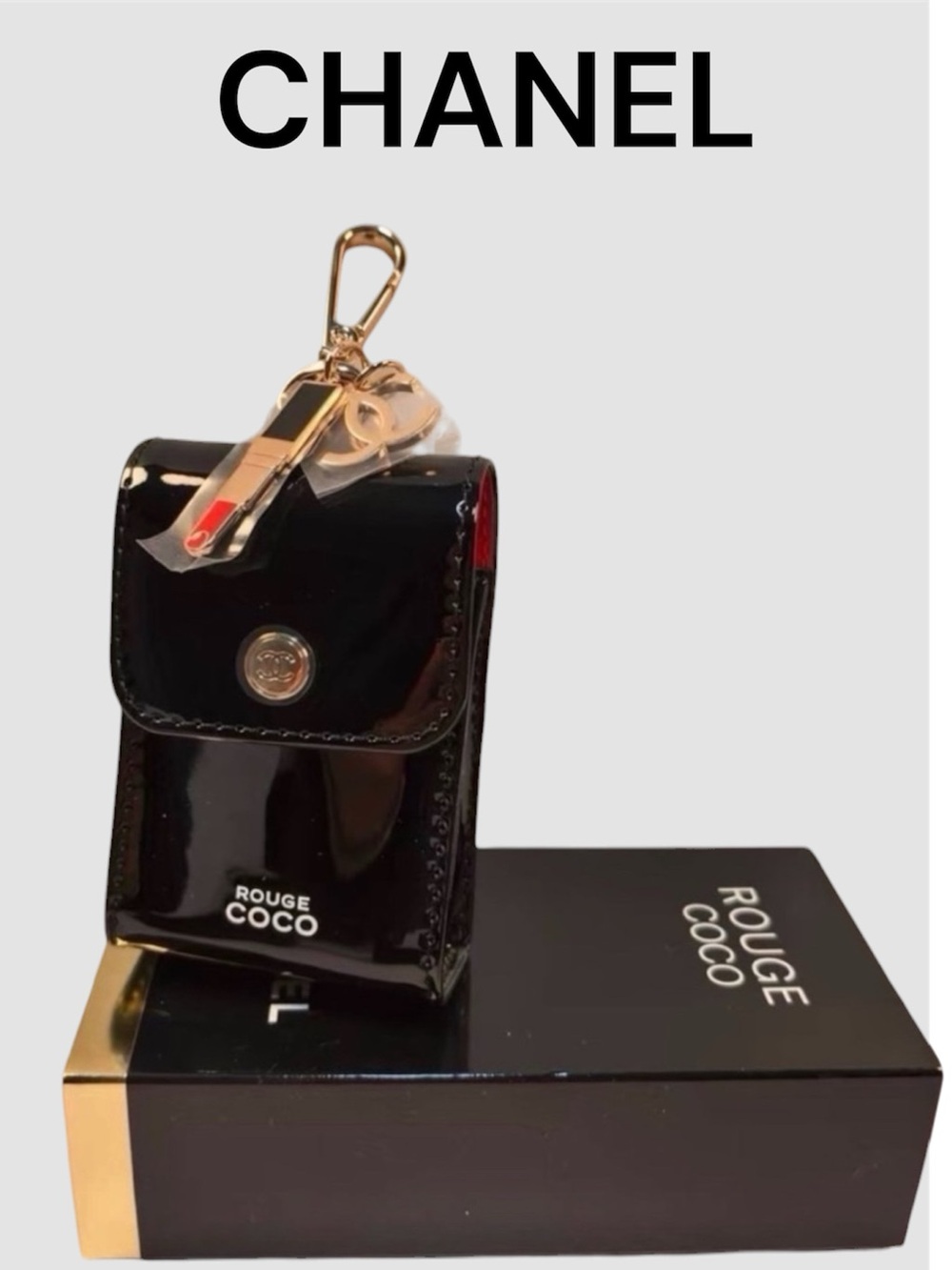 CHANEL BEAUTE LIPSTICK CASE COCO  BAG CHARM BLACK GOLD TONE METAL